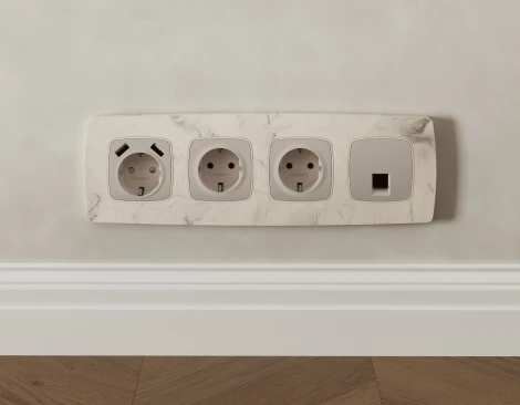 Комплект механизма Ethernet RJ-45 розетки экранированной с автоматической защитной шторкой встраиваемый (серо-бежевый матовый) Ambrella Volt QUANT MO372005