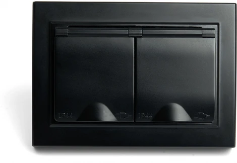 Розетка двойная с заземлением и защитной крышкой (черный) Stekker Эрна 49138