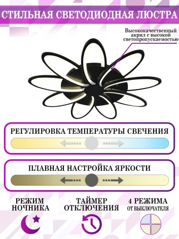 Потолочная люстра Natali Kovaltseva HIGH-TECH LED LAMPS 82009 BLACK (регулировка яркости, 220V, пульт управления, цветы)