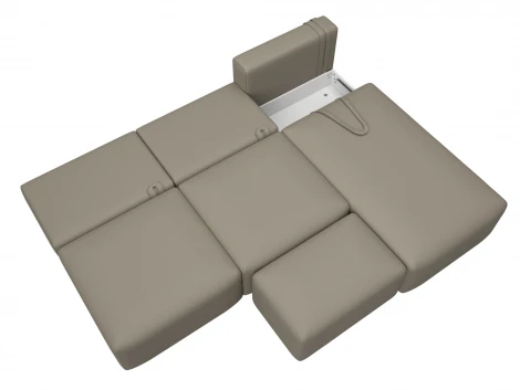 Диван угловой модульный с пуфом Лига-060 НПБ Лонг угол универсальный (ЛДСП,Брус,Фанера/Пластик/Экокожа/Бежевый) Лига Диванов 130068