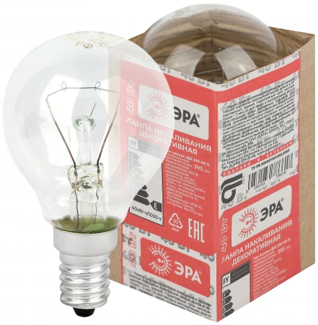 Лампочка накаливания E14 40W ЭРА ДШ 230-40-3