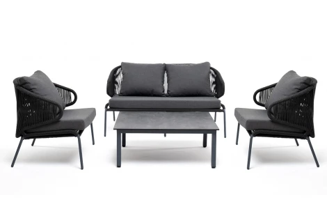 Лаунж-зона 4-местная плетеная из роупа (веревки), каркас алюминиевый серый, роуп темно-серый 4SIS Милан MILS2C2TJ-4-SET D-gray