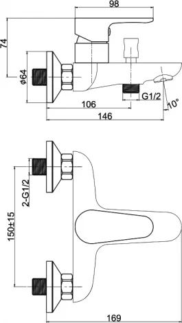 Смеситель Cersanit Cersania 63031 для ванны с душем