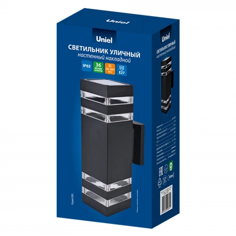 Настенный светильник уличный под лампы Е27 черный Uniel UUL-S24A 2x60W/E27 IP65 BLACK