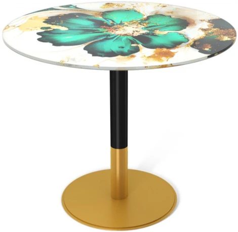 Стол Sheffilton SHT-TU43/TT32 80 СТЕКЛО/МДФ черный муар/золото/малахитово зеленый