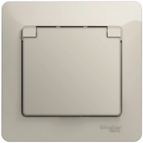 Розетка встраиваемая с заземлением, шторками и крышкой (молочный) Systeme Electric Glossa GSL000946