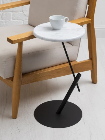 Стол приставной круглый МеталлАрт М015 белый мрамор/черный Mebelik 009506