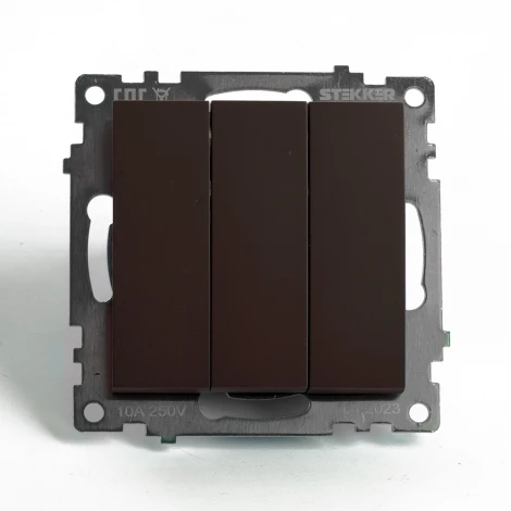 Выключатель трехклавишный (коричневый) Stekker Катрин 49175