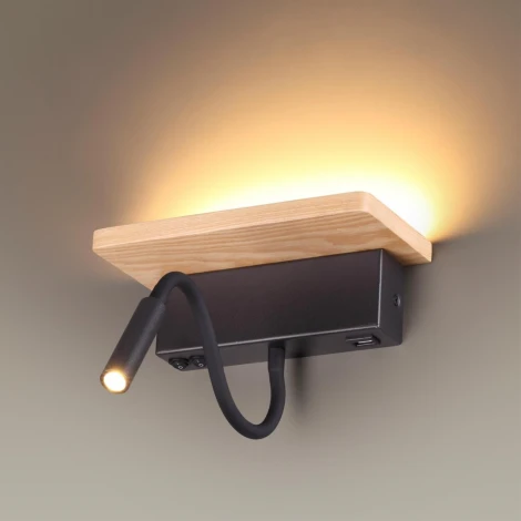 Настенный светильник с полкой на гибкой ножке для чтения с usb Odeon Light Woody 3868/8WL (LED, 220V, выключатель)
