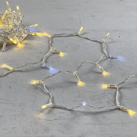 Гирлянда Нить с колпачком 10м золотой с мерцанием белого диода 24В, 100 LED, провод прозрачный ПВХ, IP65 Laitcom PST100BLWCAP-10-1GL