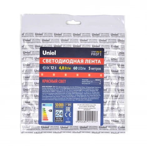 Светодиодная лента Uniel ULS-M11-2835-60LED/m-8mm-IP20-DC12V-4,8W/m-5M-RED PROFI катушка в герметичной упаковке