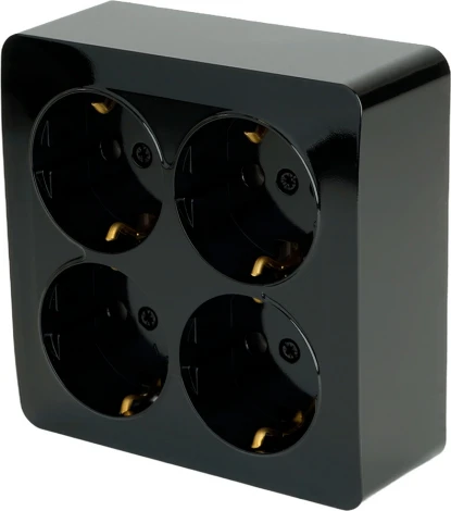 Розетка 4-х местная с заземлением (черный) Stekker София 49322
