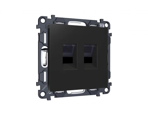 Комплект механизма компьютерной двойной Ethernet RJ-45 розетки с автоматической защитной шторкой встраиваемый (черный матовый) Ambrella Volt QUANT MA812110