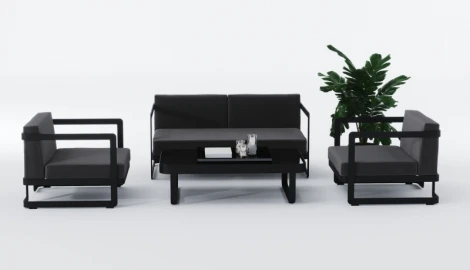 Лаунж зона Gardenini Villino (Алюминий,Закаленное стекло,Ткань/Темно-серый,Антрацит,Черный) LVLN.010500.S2