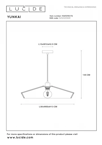 Подвесной светильник Lucide Yunkai 10413/50/72