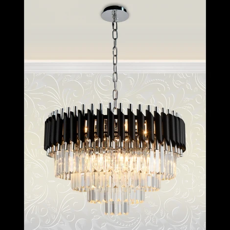 Подвесная люстра хрустальная Natali Kovaltseva DARIAN 76017/10C CHROME BLACK 8 x E14, 40W, CHROME BLACK