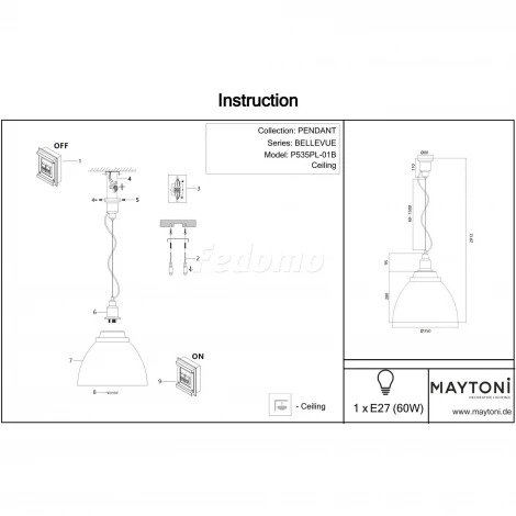 Подвесной светильник Maytoni Bellevue P535PL-01B (220V, на тросе, круглые)