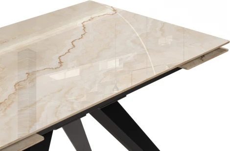 Стеклянный стол Морсби (Морсби 140(200)х80х80 butterfly onyx beige / черный) Woodville арт.588049