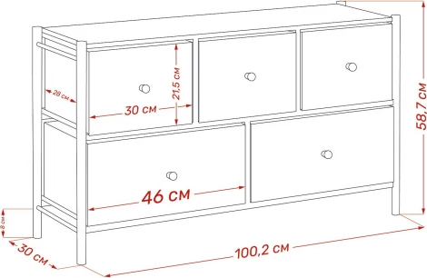 Комод Leset Хайди широкий 5 ящиков (Сталь/Экокожа) Leset арт.2500000224256