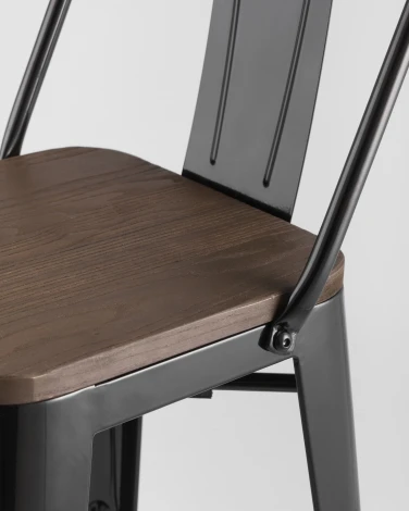 Стул полубарный Stool Group TOLIX WOOD со спинкой черный глянцевый УТ000000843