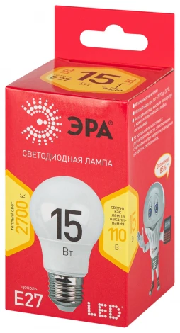 Лампочка светодиодная E27 15W ЭРА LED A60-15W-827-E27 R