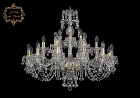 Подвесная большая люстра Art Classic 11.26 11.26.12+6+3.300.Gd.B (220V, хрусталь, на цепи, подсвечник, свеча)