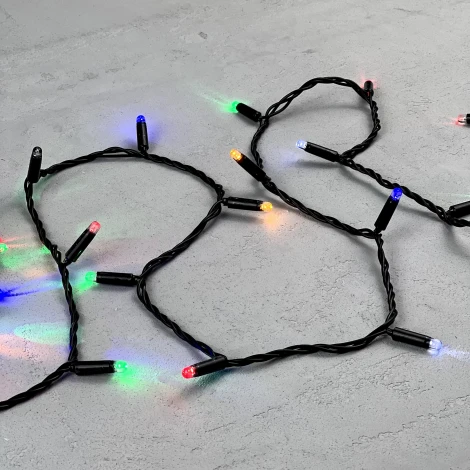 Гирлянда Нить с колпачком 10м разноцветная с мерцанием белого диода 220В, 100 LED, провод черный ПВХ Laitcom PST100BLWCAP-11-2M