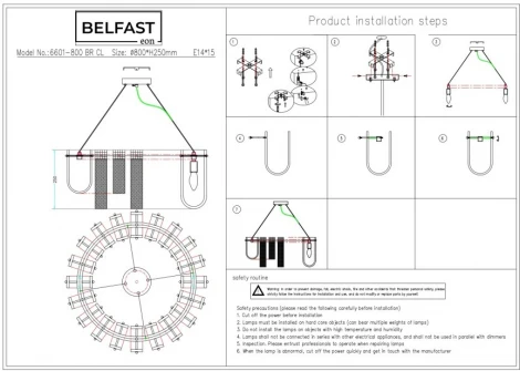 Подвесная люстра Belfast Severn 6601-800 BR CL (220V, на тросе, круглые)