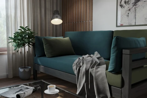 Диван Arsko прямой Домино Б венге велюр голубой/зеленый