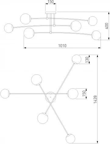 Потолочная люстра Wi-Fi на штанге Eurosvet Netz 30181/6 латунь (220V, управление смартфоном, голосовое управление, умный дом - Minimir Home, Алиса, Маруся, Салют, шарики)