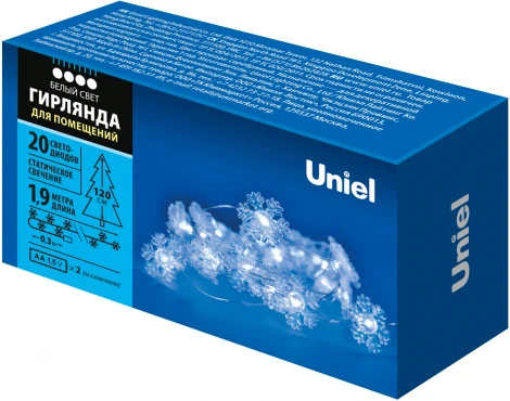 Гирлянда Uniel ULD ULD-S1900-020/STB/2AA WHITE IP20 SNOWFLAKES MINI