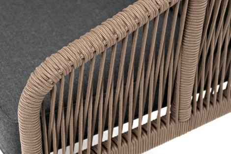"Канны" диван 2-местный плетеный из роупа, каркас алюминий коричневый (RAL8016) муар, роуп коричневый круглый, ткань темно-серая 027 4SIS арт.УТ-00007799