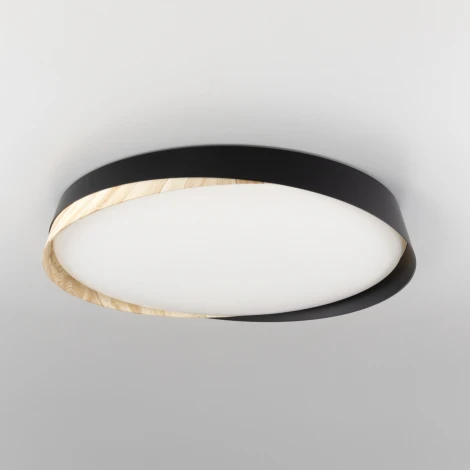 Потолочный светильник RGB круглый Citilux Bonny CL754451G Черный+Клен LED с пультом (220V, круглые)