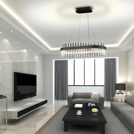 Подвесная люстра светодиодная Natali Kovaltseva Royalton LED LAMPS 81276 с пультом ДУ, моб. приложением 120W, чёрный, LED (регулировка яркости, 220V, на тросе)