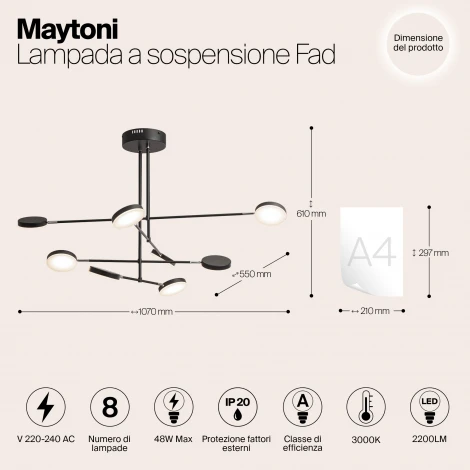 Потолочная люстра на штанге Maytoni Fad MOD070PL-L48B3K (LED, 220V)