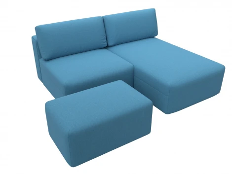 Диван угловой модульный с пуфом Лига-060 НПБ угол универсальный (ЛДСП,Брус,Фанера/Пластик/Рогожка/Голубой) Лига Диванов 129701