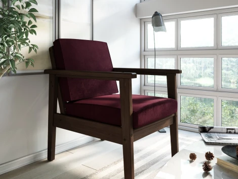 Кресло Arsko Лориан орех велюр бордовый