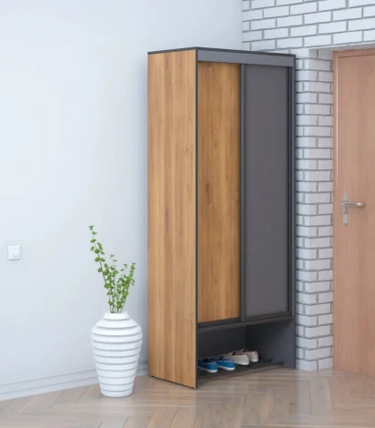 Шкаф-купе Ивару ОЛЬГА-ЛОФТ 10.1, Дуб Крафт Золотой, Темно Серый