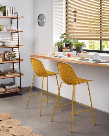 Барный стул La Forma (ex Julia Grup) Quinby (Горчичный,Желтый/ Полипропилен,Металл,Пластик,Сталь)