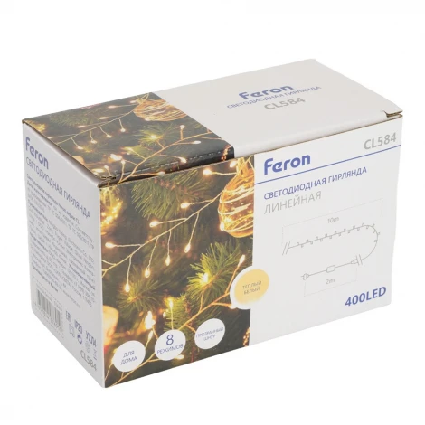 Светодиодная гирлянда Кластер (на проволоке) линейная 400 LED 12м 2700К c питанием от сети 220V Feron CL584 51447