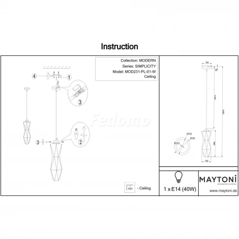 Подвесной светильник Maytoni Simplicity MOD231-PL-01-W