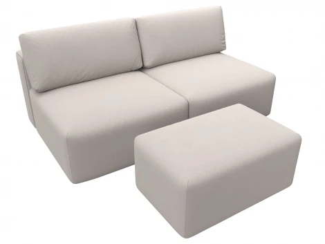 Диван прямой модульный с пуфом Лига-060 НПБ (ЛДСП,Брус,Фанера/Пластик/Замша/Бежевый) Лига Диванов 129668