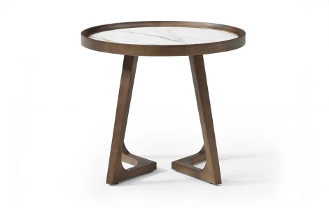 Стол журнальный CT3059 (D60) белая керамика (LIUJINBAI)/орех ESF 5705