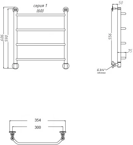 Полотенцесушитель водяной Тругор Браво НП 1 ЛЦ4 60x30