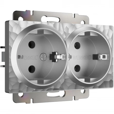 Розетка двойная с заземлением (hammer серебряный) Werkel W1272006 (a052074)