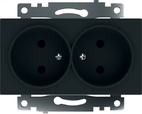 Розетка двойная без заземления со шторками (черный) Stekker Катрин 39611