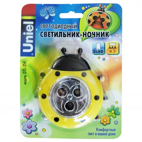 Ночник Uniel DTL-354 Божья Коровка/Yellow/3LED/3AAA