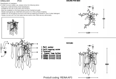 Бра Crystal Lux Reina AP3 SILVER PATINA (220V, подвески, ветки)