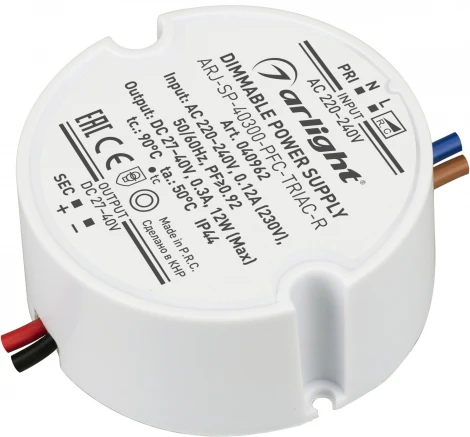 Блок питания ARJ-SP-40300-PFC-TRIAC-R (12W, 27-40V, 300mA) (Arlight, IP44 Пластик, 5 лет) 040962