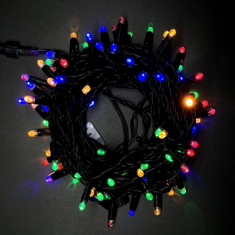 Гирлянда Нить с Колпачком 10м Разноцветная 24В, 100 LED, Провод Черный ПВХ, IP65